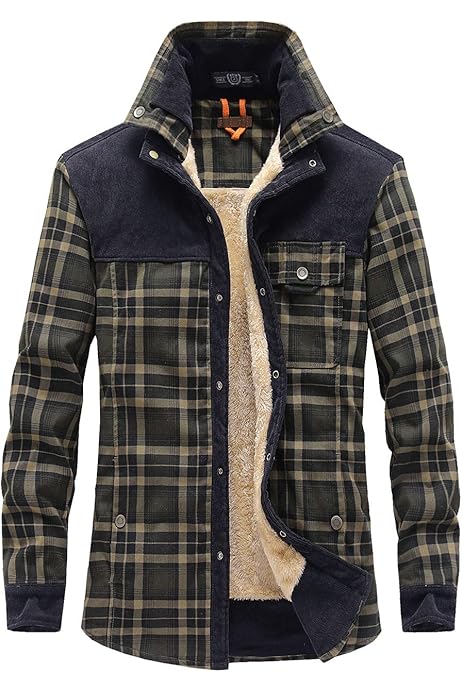 Haellun Men's Long Sleeve Sherpa Lined Shirt Jacket Flannel Plaid